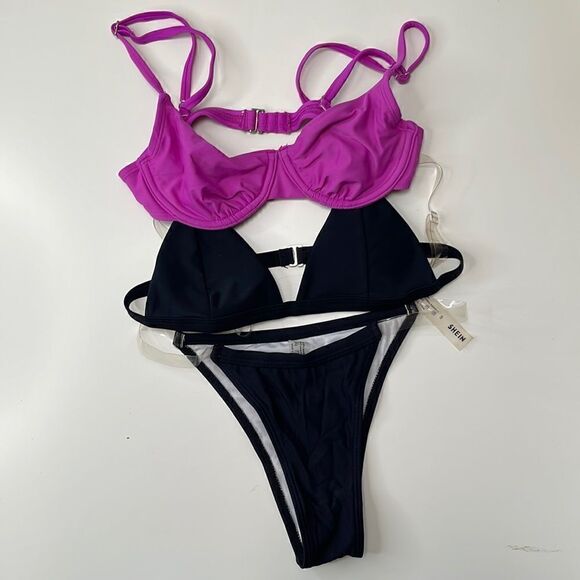 Shein Bikini. Unique clear plastic straps. Xtra pink xhilirarion top. Size S. - Picture 1 of 8
